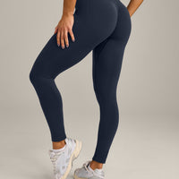 EffortlessLift™ Seamless Mid Rise Leggings with Grey Logo | True Blue