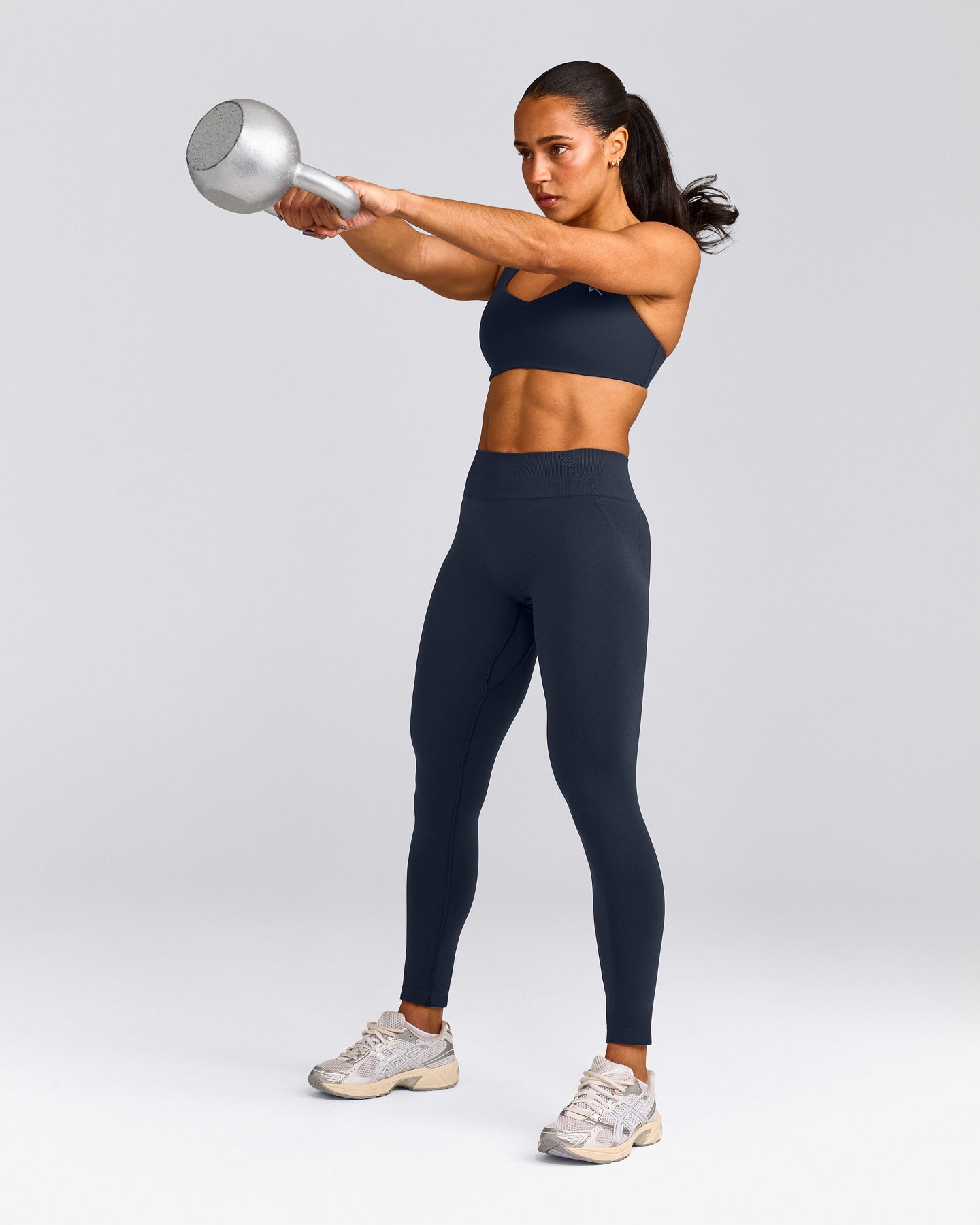 EffortlessLift™ Seamless Mid Rise Leggings with Gray Logo | True Blue