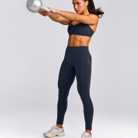 EffortlessLift™ Seamless Mid Rise Leggings with Gray Logo | True Blue