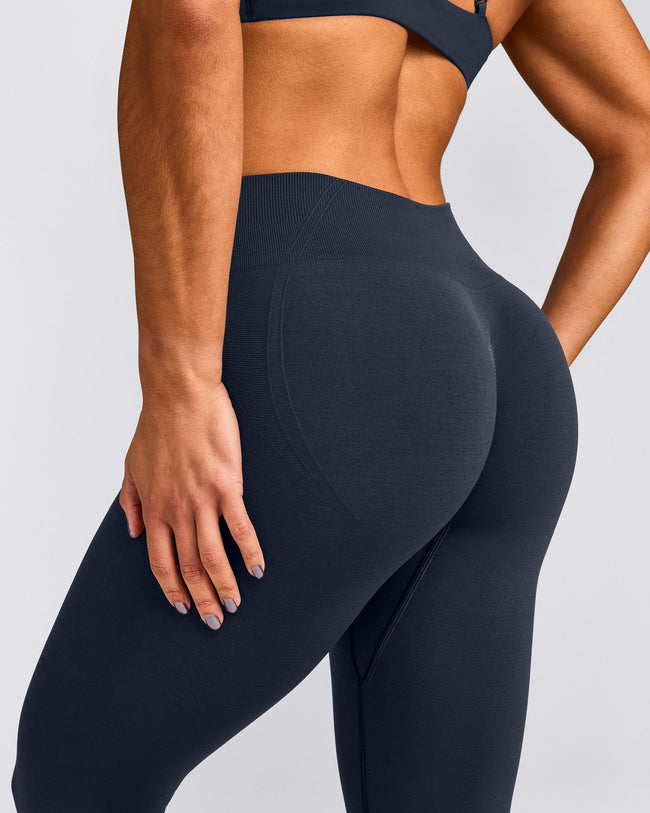 EffortlessLift™ Seamless Mid Rise Leggings with Gray Logo | True Blue