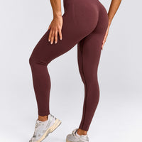 EffortlessLift™ Seamless Mid Rise Leggings with Gray Logo | Velvet Mocha