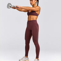 EffortlessLift™ Seamless Mid Rise Leggings with Gray Logo | Velvet Mocha