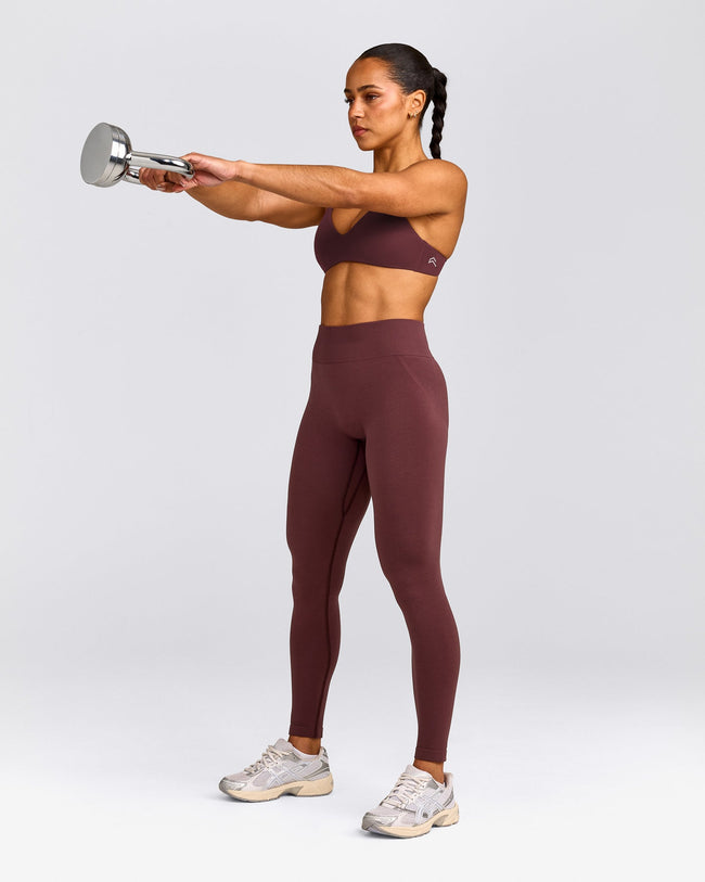 EffortlessLift™ Seamless Mid Rise Leggings with Gray Logo | Velvet Mocha