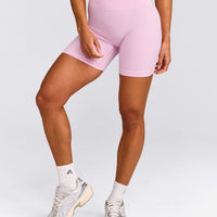 EffortlessLift™ Seamless Mid Rise Shorts with Gray Logo | Chalk Pink