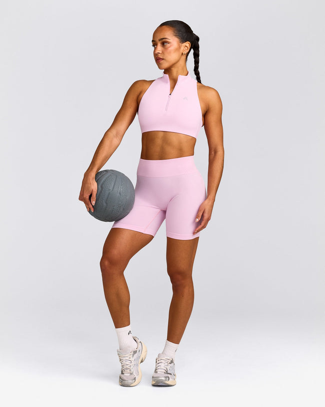 EffortlessLift™ Seamless Mid Rise Shorts with Gray Logo | Chalk Pink