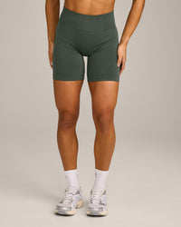 EffortlessLift™ Seamless Mid Rise Shorts with Grey Logo | Dark Khaki