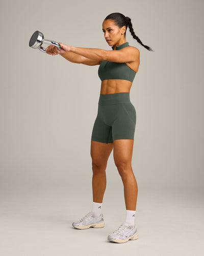 EffortlessLift™ Seamless Mid Rise Shorts with Grey Logo | Dark Khaki