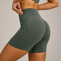 EffortlessLift™ Seamless Mid Rise Shorts with Grey Logo | Dark Khaki
