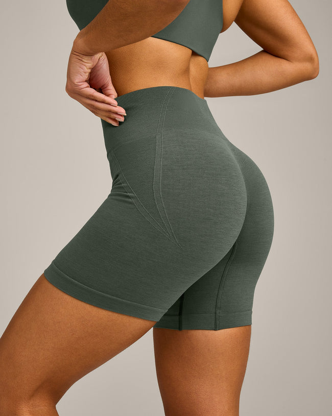 EffortlessLift™ Seamless Mid Rise Shorts with Grey Logo | Dark Khaki