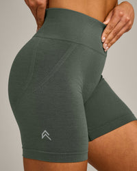 EffortlessLift™ Seamless Mid Rise Shorts with Grey Logo | Dark Khaki