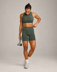 EffortlessLift™ Seamless Mid Rise Shorts with Grey Logo | Dark Khaki