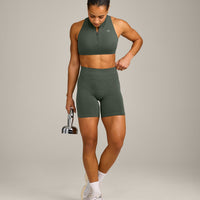 EffortlessLift™ Seamless Mid Rise Shorts with Grey Logo | Dark Khaki