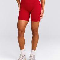 EffortlessLift™ Seamless Mid Rise Shorts with Gray Logo | Fiery Red