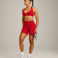 EffortlessLift™ Seamless Mid Rise Shorts with Grey Logo | Fiery Red