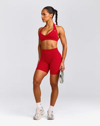 EffortlessLift™ Seamless Mid Rise Shorts with Gray Logo | Fiery Red