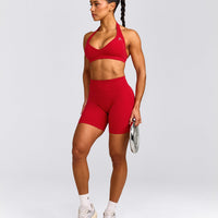 EffortlessLift™ Seamless Mid Rise Shorts with Gray Logo | Fiery Red
