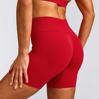 EffortlessLift™ Seamless Mid Rise Shorts with Gray Logo | Fiery Red