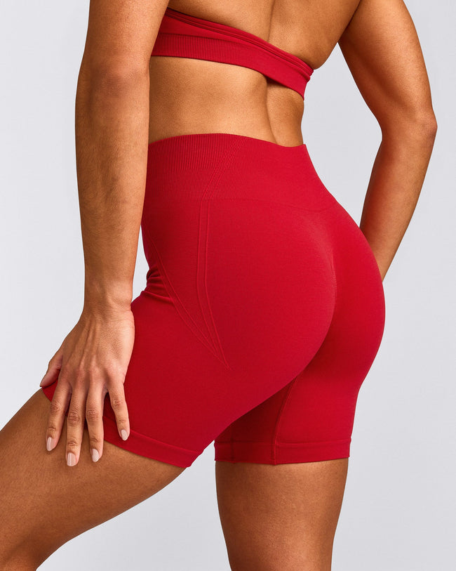 EffortlessLift™ Seamless Mid Rise Shorts with Gray Logo | Fiery Red