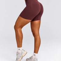 EffortlessLift™ Seamless Mid Rise Shorts with Gray Logo | Velvet Mocha