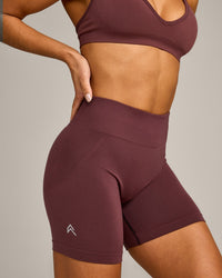 EffortlessLift™ Seamless Mid Rise Shorts with Grey Logo | Velvet Mocha