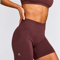 EffortlessLift™ Seamless Mid Rise Shorts with Gray Logo | Velvet Mocha
