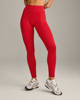 SoftMotion™ High Waisted Leggings with Grey Logo | Fiery Red