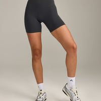 SoftMotion™ High Waisted Shorts 6" with Grey Logo | Coal
