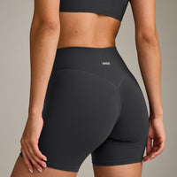 SoftMotion™ High Waisted Shorts 6" with Grey Logo | Coal