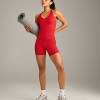 SoftMotion™ High Waisted Shorts 6" with Grey Logo | Fiery Red
