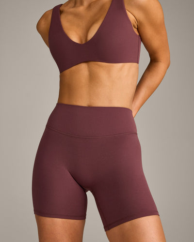 SoftMotion™ High Waisted Shorts 6" with Grey Logo | Velvet Mocha