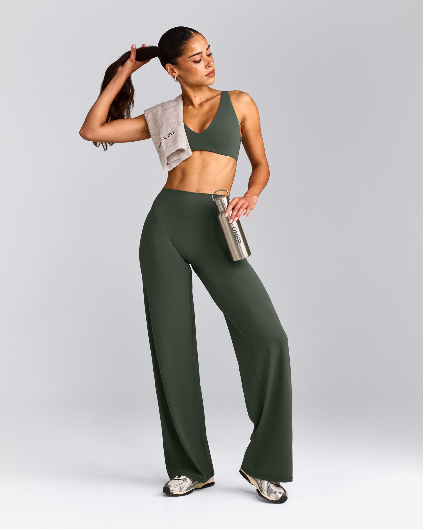 SoftMotion™ Straight Leg Bottoms with Grey Logo | Dark Khaki