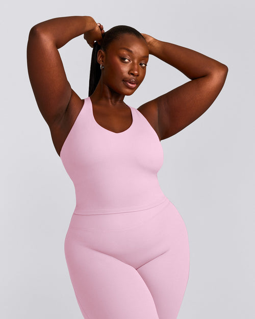 SoftMotion™ Racer Back Mid Tank Top with Built in Bra Shelf | Chalk Pink