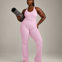 SoftMotion™ Racer Back Mid Vest with Built in Bra Shelf with Grey Logo | Chalk Pink
