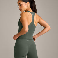SoftMotion™ Racer Back Mid Vest with Built in Bra Shelf with Grey Logo | Dark Khaki