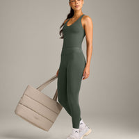 SoftMotion™ Racer Back Mid Vest with Built in Bra Shelf with Grey Logo | Dark Khaki