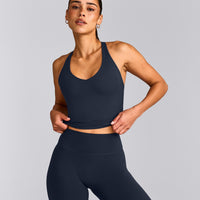 SoftMotion™ Racer Back Mid Tank Top with Built in Bra Shelf | True Blue