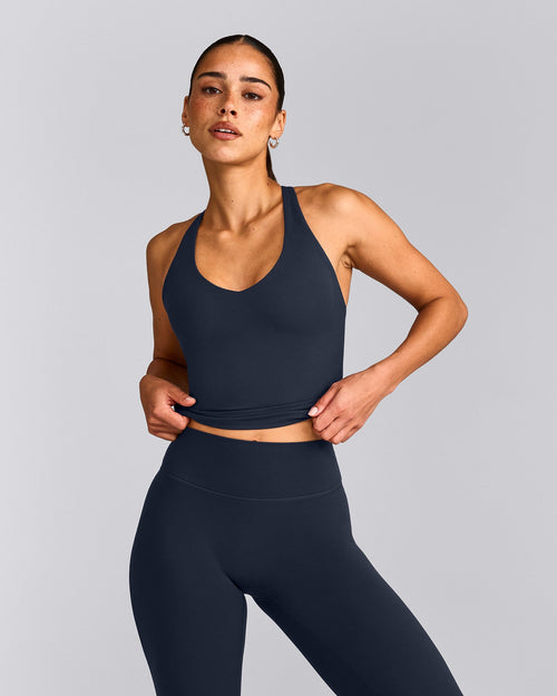 SoftMotion™ Racer Back Mid Tank Top with Built in Bra Shelf | True Blue