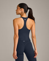SoftMotion™ Racer Back Mid Vest with Built in Bra Shelf with Grey Logo | True Blue