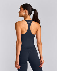 SoftMotion™ Racer Back Mid Tank Top with Built in Bra Shelf | True Blue