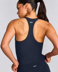 SoftMotion™ Racer Back Mid Tank Top with Built in Bra Shelf | True Blue