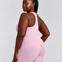 SoftMotion™ Racer Back Vest with Built in Bra Shelf with Grey Logo | Chalk Pink