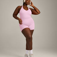 SoftMotion™ Racer Back Vest with Built in Bra Shelf with Grey Logo | Chalk Pink