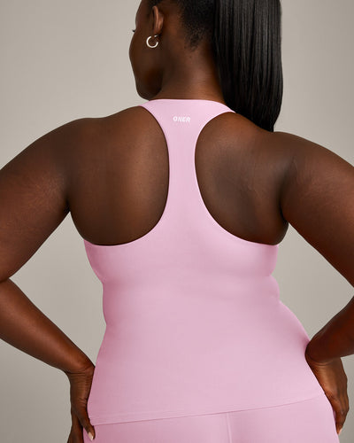 SoftMotion™ Racer Back Vest with Built in Bra Shelf with Grey Logo | Chalk Pink