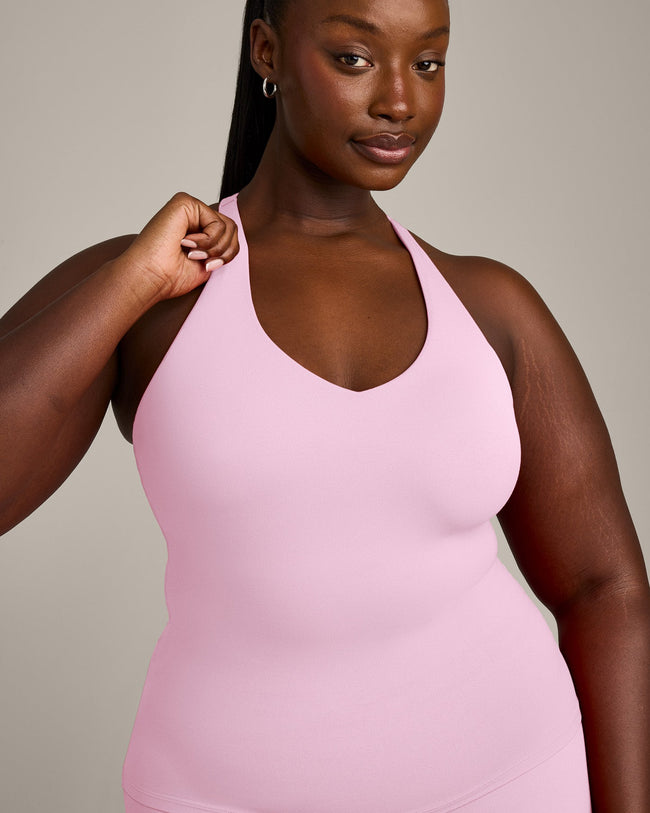 SoftMotion™ Racer Back Vest with Built in Bra Shelf with Grey Logo | Chalk Pink