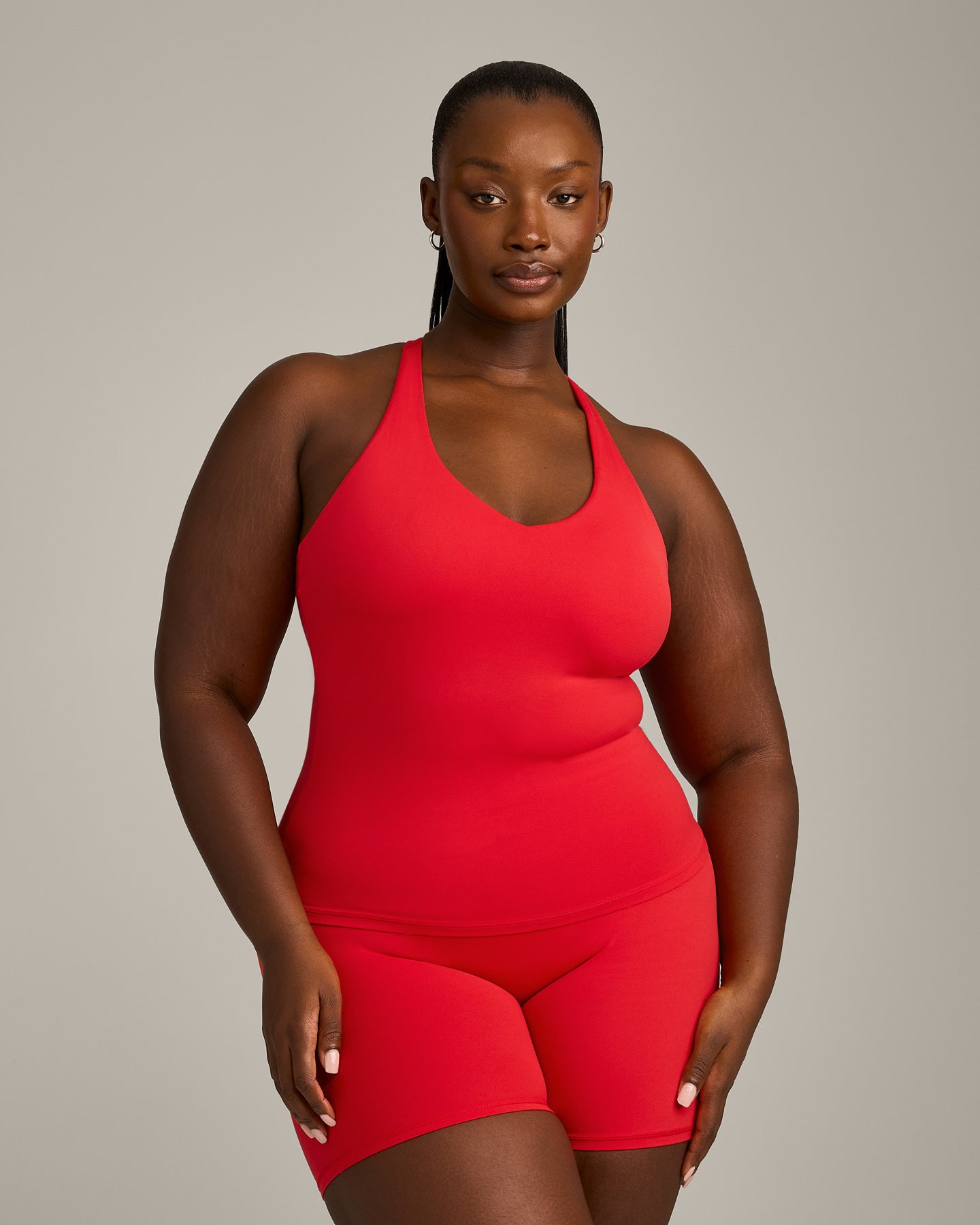 SoftMotion™ Racer Back Vest with Built in Bra Shelf with Grey Logo | Fiery Red