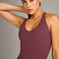 SoftMotion™ Racer Back Vest with Built in Bra Shelf with Grey Logo | Velvet Mocha