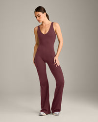 SoftMotion™ Scoop Back Flared All In One Long with Grey Logo | Velvet Mocha