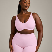 SoftMotion™ Scoop Back Bralette with Grey Logo | Chalk Pink