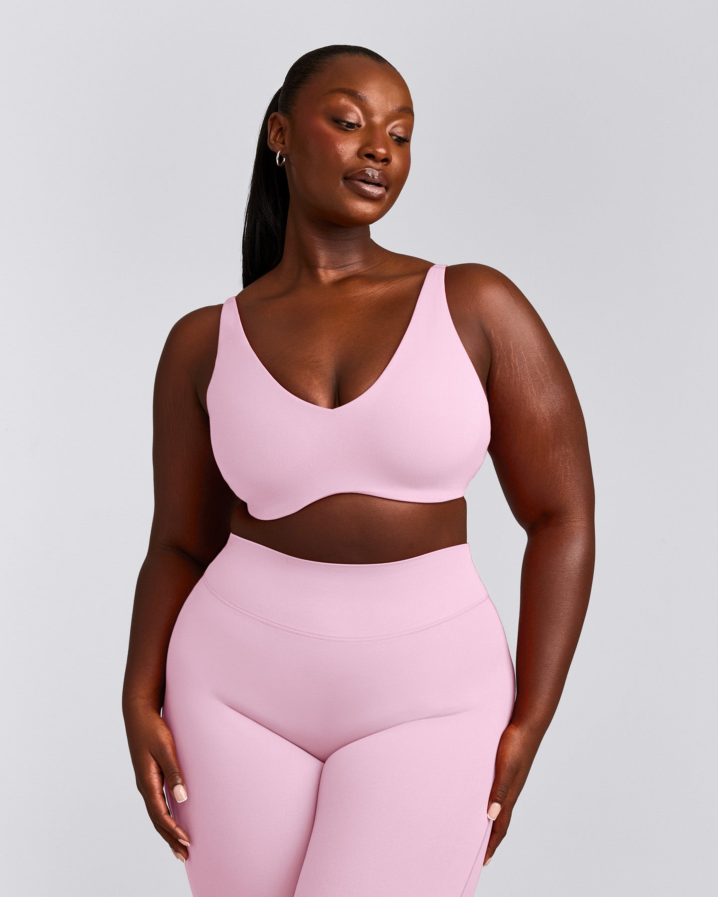 SoftMotion™ Scoop Back Bralette with Grey Logo | Chalk Pink
