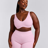 SoftMotion™ Scoop Back Bralette with Grey Logo | Chalk Pink